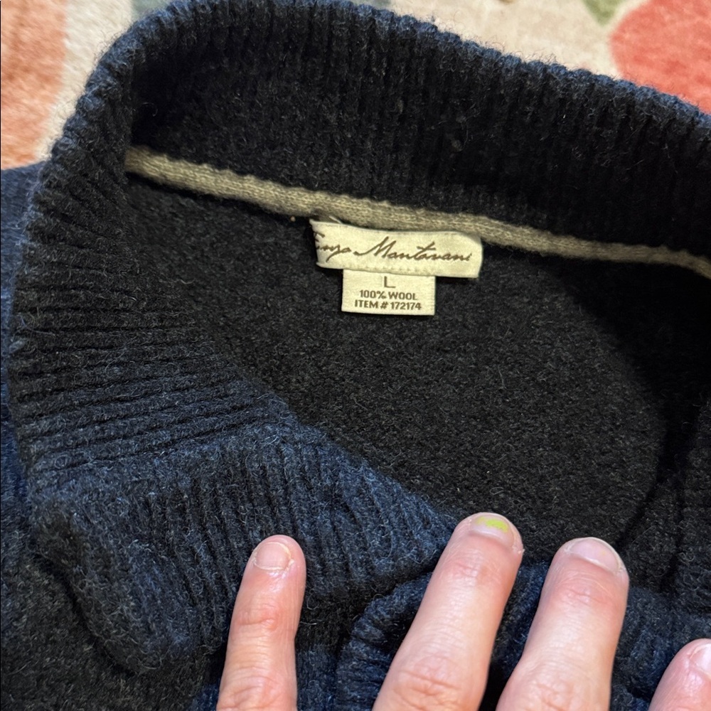 Enzo Mantovani Mens Chunky Henley Sweater Size Large Blue 100% Wool - Picture 4 of 7